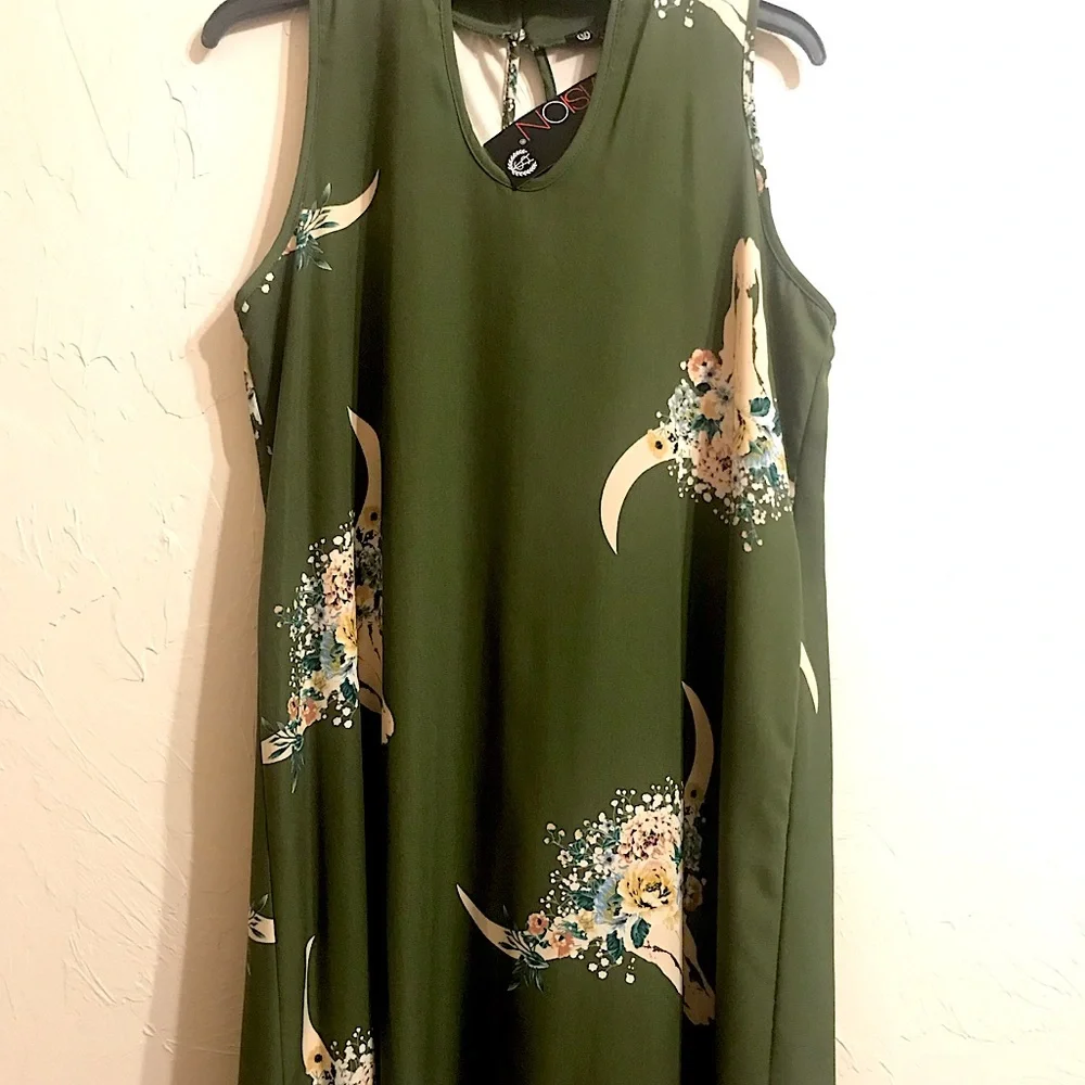 NWT Vision Women’s Edgy Boho Shift Dress M Green Clean Smoke & Per Free Home. - Picture 1 of 11